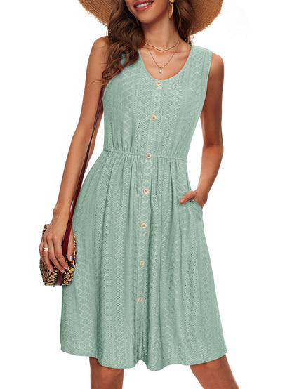 Robe d'été à boutons pour femmes avec ceinture élastique à la taille et poches pratiques Chic und Stil