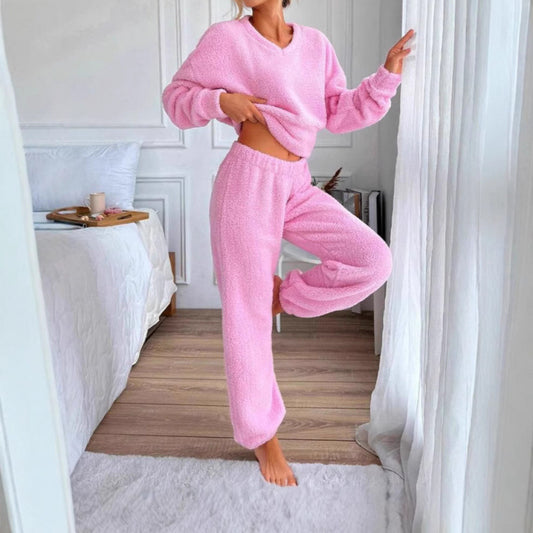 Dames Ensemble de lounge en polaire douillet avec taille élastique Chic und Stil