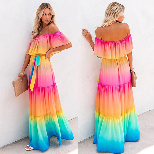 Robe maxi off-shoulder pour femmes avec ourlet en couches Chic und Stil