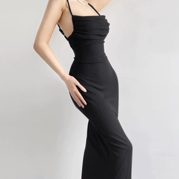 Femme Robe maxi élégante avec un design de drapé exceptionnel et de fines bretelles Chic und Stil