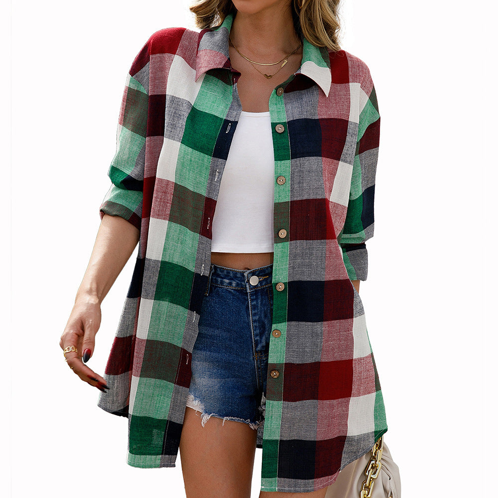 Robe chemisier à carreaux pour femmes en matériau de haute qualité avec manches longues Chic und Stil