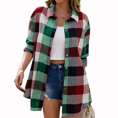 Robe chemisier à carreaux pour femmes en matériau de haute qualité avec manches longues Chic und Stil