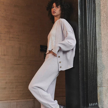 Dames Ensemble de loungewear en tricot décontracté avec haut ample et pantalons confortables Chic und Stil