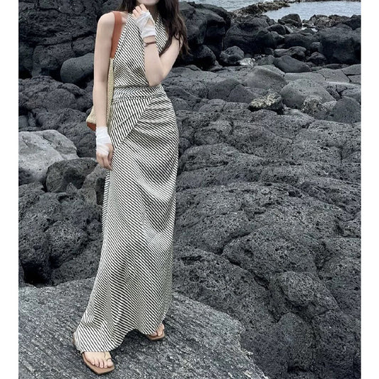 Robe maxi rayée pour femme avec ourlet volants Chic und Stil