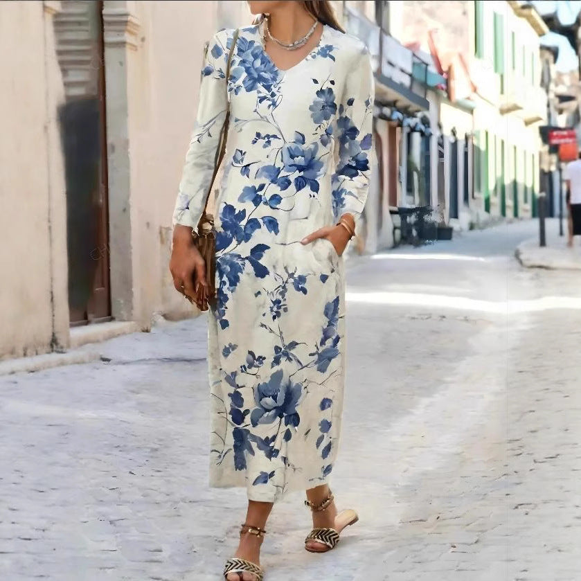 Robe maxi pour femmes avec motif floral vintage et poches pratiques Chic und Stil