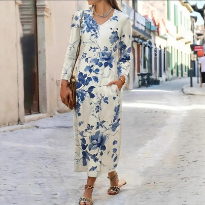 Robe maxi pour femmes avec motif floral vintage et poches pratiques Chic und Stil