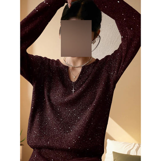 Pull scintillant femme à col en V Chic und Stil