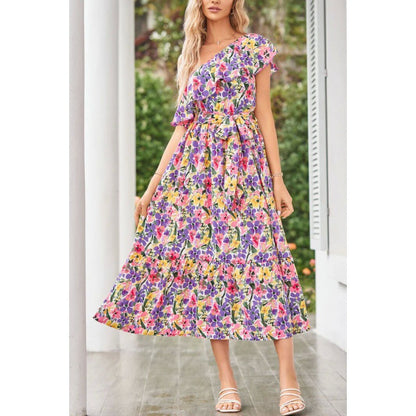 Femme Robe Maxi Fleurie À Une Épaule Chic und Stil