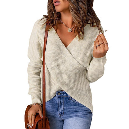 Pull-over décontracté pour femmes avec décolleté en V profond et tissu texturé Chic und Stil