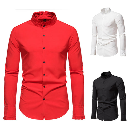 Chemise à manches longues pour hommes avec col montant tendance et détails élégants Chic und Stil