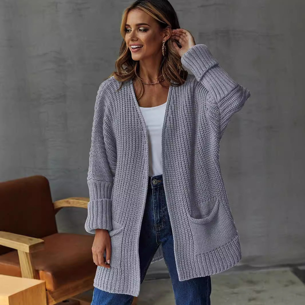 Cardigan en tricot décontracté pour femmes avec poches profondes et motif côtelé attrayant Chic und Stil