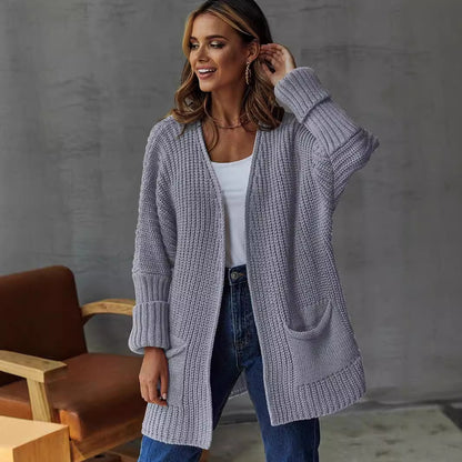 Cardigan en tricot décontracté pour femmes avec poches profondes et motif côtelé attrayant Chic und Stil