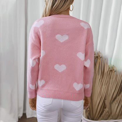 Veste en tricot mode pour femmes avec motifs de cœurs et boutons Chic und Stil