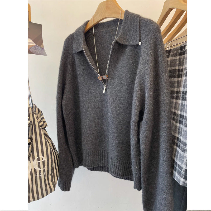 Pull confortable pour femmes avec col montant et fermeture éclair courte Chic und Stil