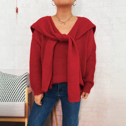 Pull de laine décontracté pour femmes avec capuche amovible et détails de boutons Chic und Stil