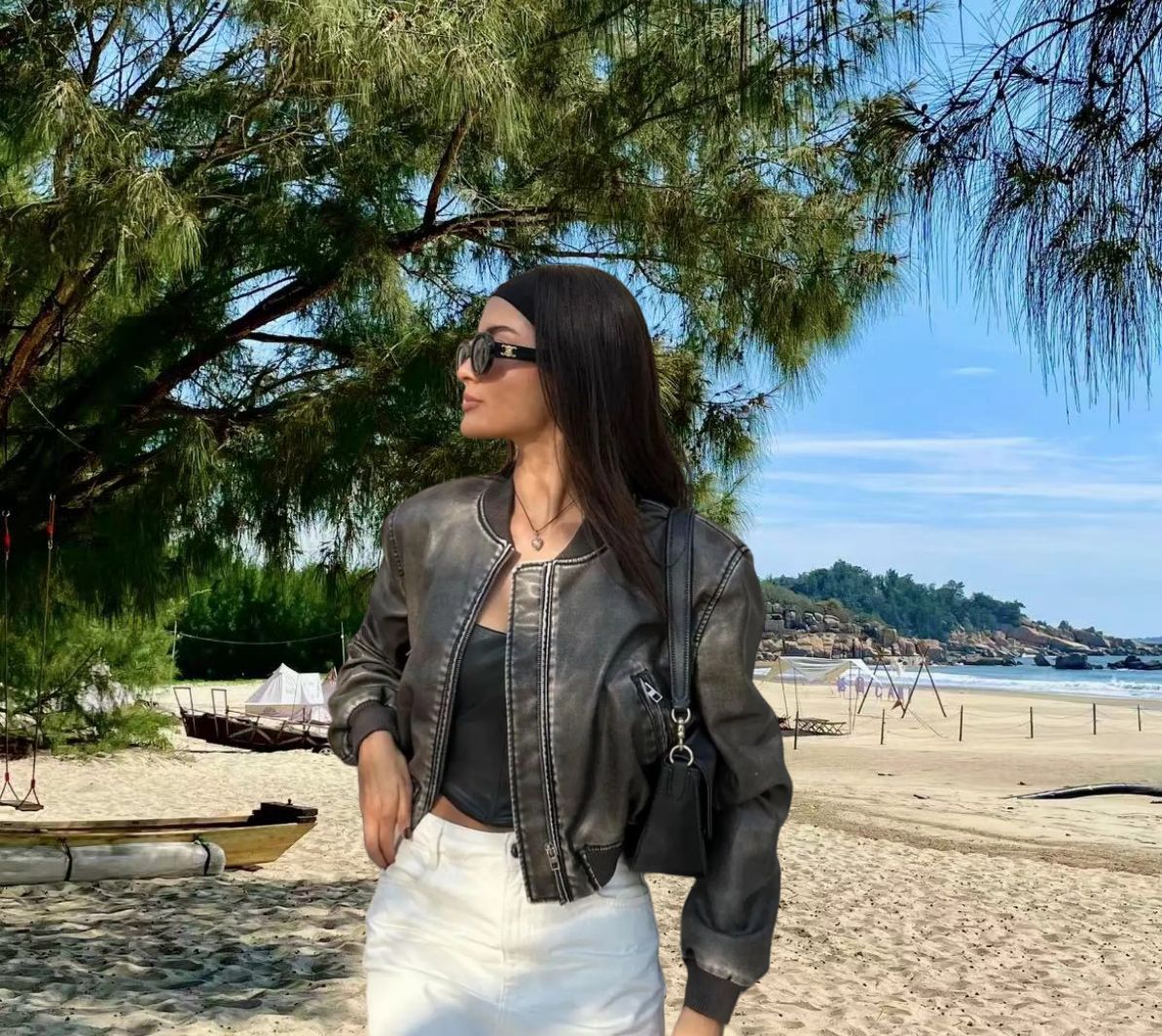 Dames haute qualité et élégante veste en cuir synthétique Chic und Stil