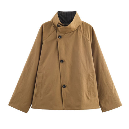 Dames élégante veste de transition avec des boutons décoratifs et un col montant moderne Chic und Stil