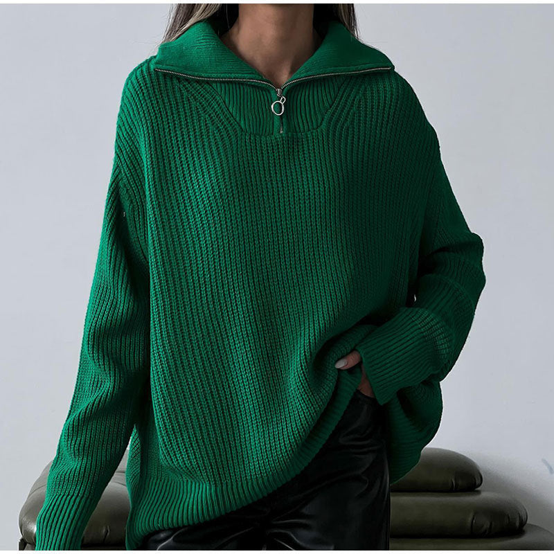 Femmes Pull de haute qualité avec col moderne et fermeture éclair Chic und Stil