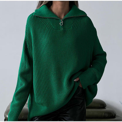 Femmes Pull de haute qualité avec col moderne et fermeture éclair Chic und Stil