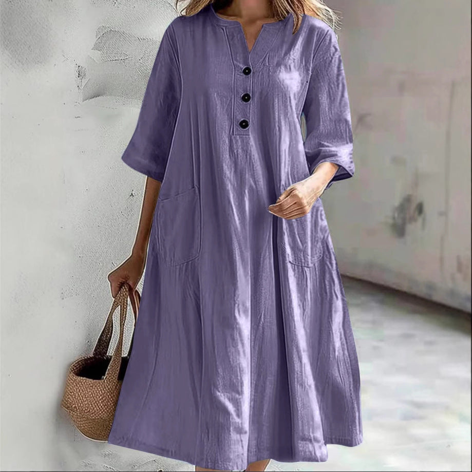 Robe en lin décontractée pour dames avec poches pratiques et détails en bouton Chic und Stil