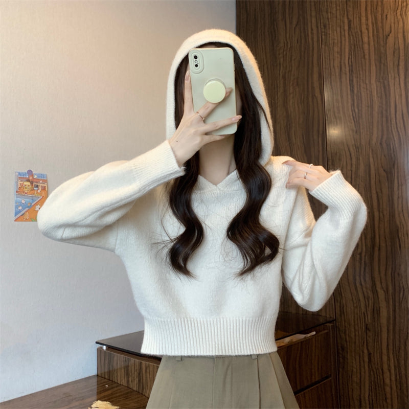 Pull en tricot décontracté à capuche pour femmes avec des manches amples Chic und Stil