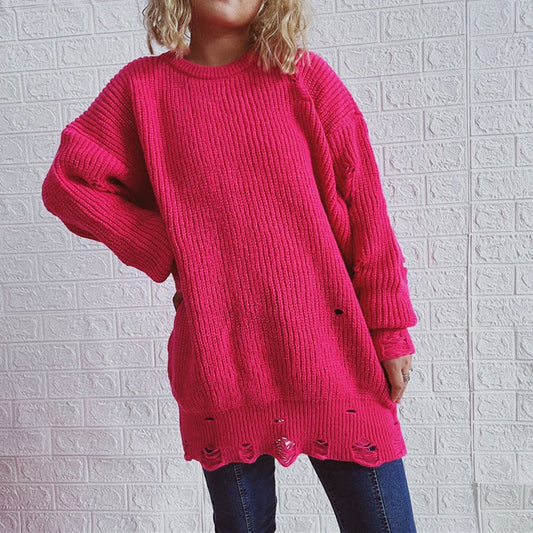 Pull en grosse maille pour femmes avec fentes décontractées dans le dos et manches larges Chic und Stil