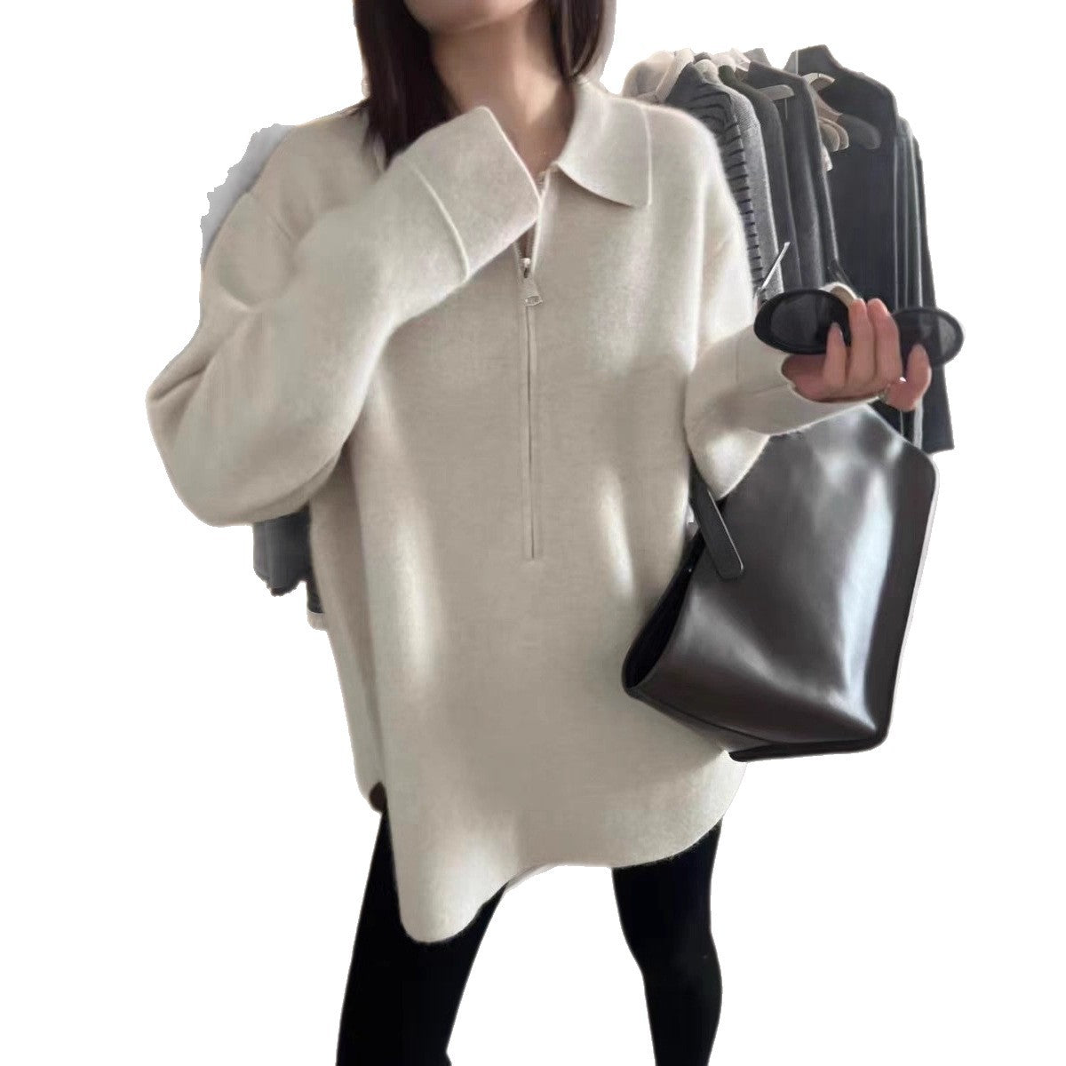 Dames pull modeste avec fermeture éclair et col Chic und Stil