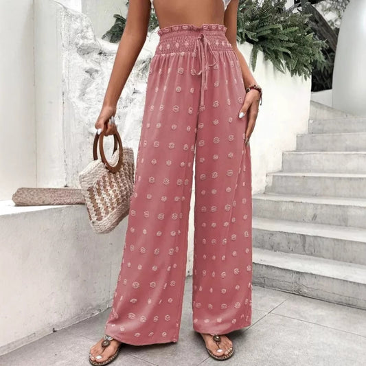 Wide palazzo pants for women with elastic waistband and decorative pattern Chic und Stil