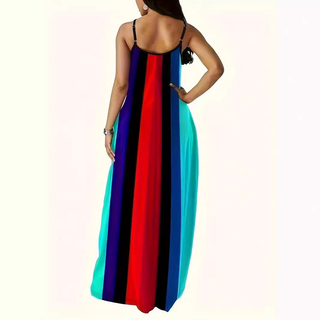 Robe maxi femme avec décolleté en V plongeant et motif rayé élégant Chic und Stil