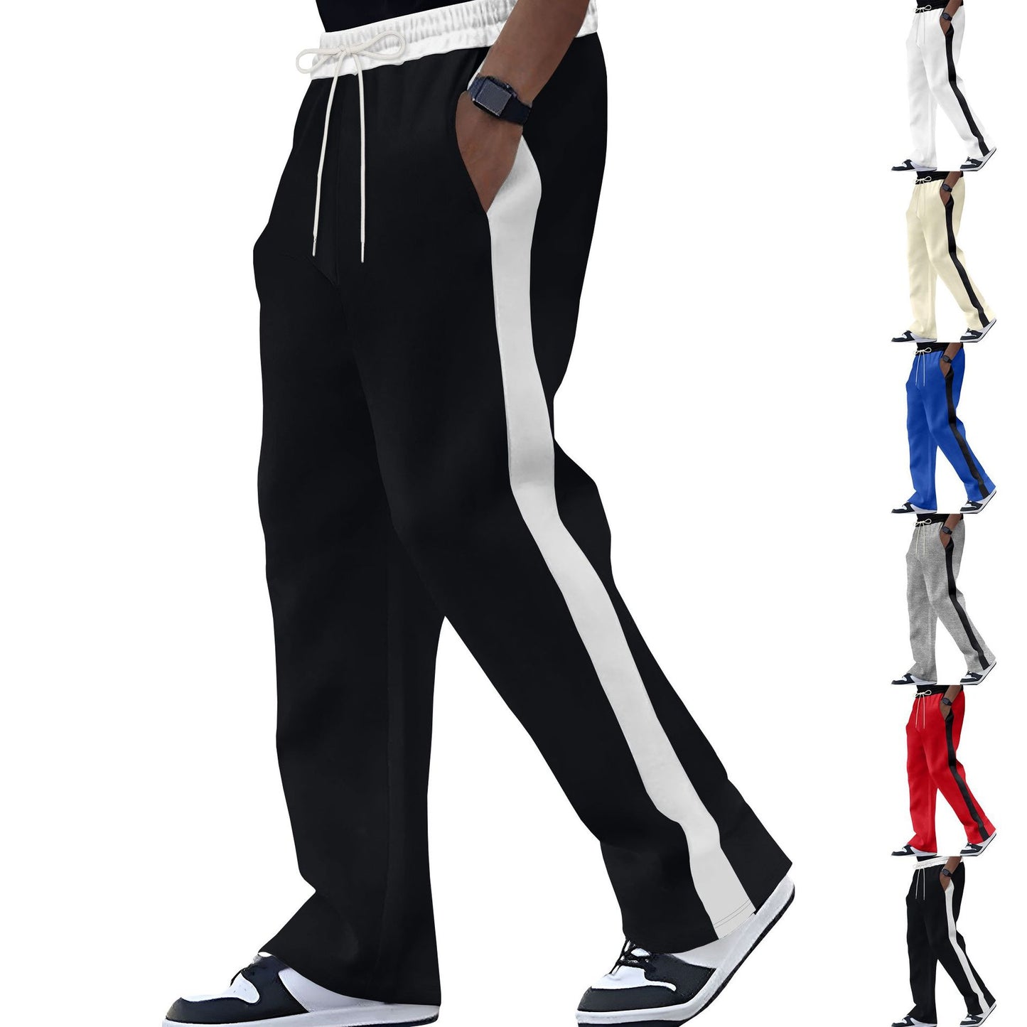 Men's leisure pants with contrasting side stripes and elastic waistband Chic and style