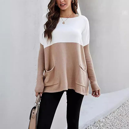 Pull en tricot pour femmes avec grandes poches avant et design contrasté Chic und Stil