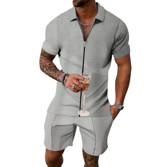 Hommes costume à manches courtes tendance en coton structuré Chic und Stil