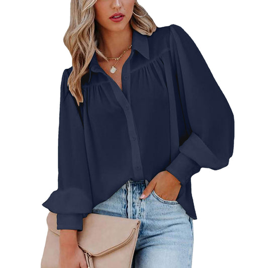 Blouse Boutonnée à Manches Bouffantes Élégante pour Femmes Chic und Stil