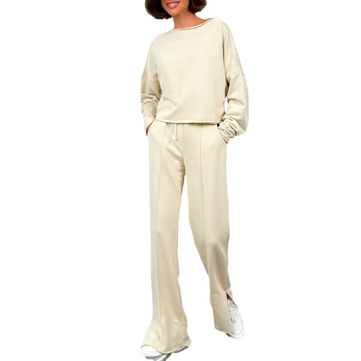 Chic and Style casual cropped sweatshirt and loose sweatpants set for women