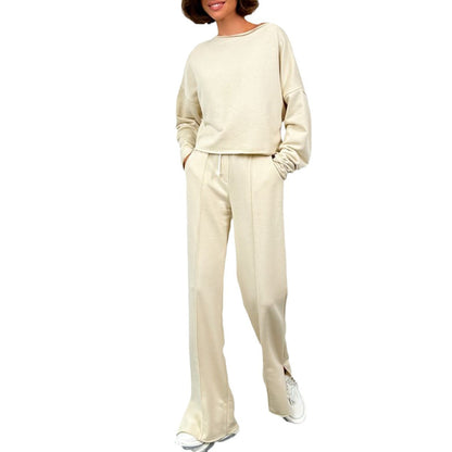 Chic and Style casual cropped sweatshirt and loose sweatpants set for women
