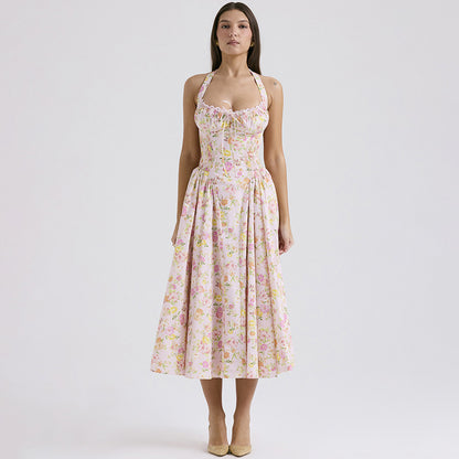 Robe midi à col halter floral vintage pour femmes Chic und Stil