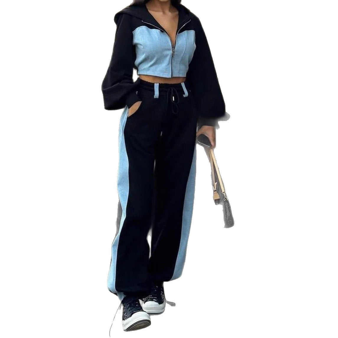 Ladies Two-Piece Sports Set with Crop Top and Loose Pants Chic and Style