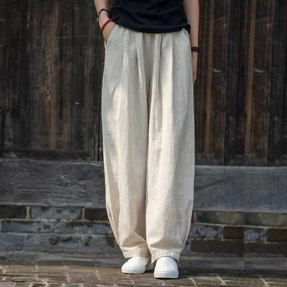 Wide linen pants for ladies with elastic waistband and side pockets Chic und Stil