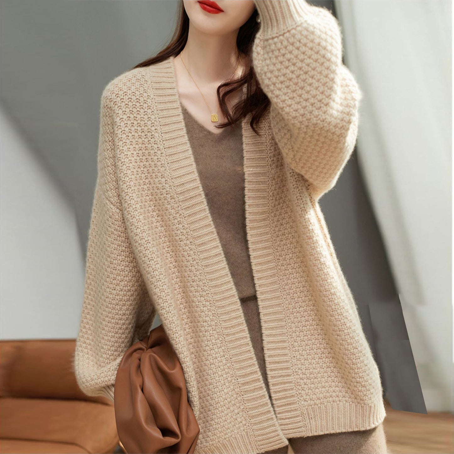 Dames gros tricot cardigan à coupe large et manches longues Chic und Stil