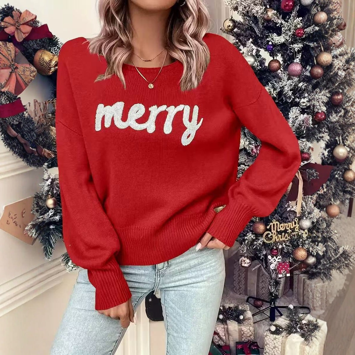 Pull-over tricot pour femmes avec inscription festive Chic und Stil