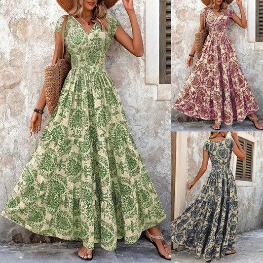 Robe maxi à fleurs pour femmes avec décolleté en V et ourlet à volants Chic und Stil