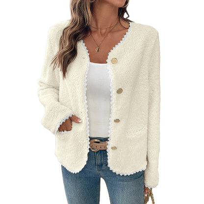 Soft teddy jacket for women with lace decoration Chic and Style