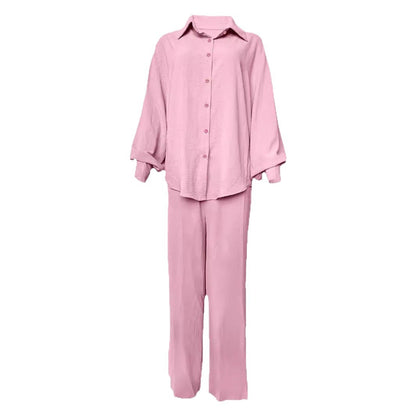Dames Ensemble de blouse décontracté avec pantalon large et top à boutons Chic und Stil