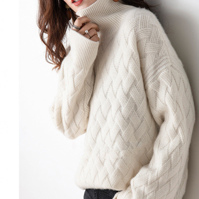 Dames Chunky Tricot Col Roulé Pull Chic und Stil