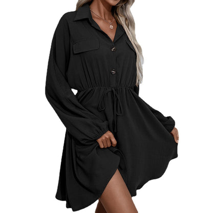 Robe-shirt décontractée pour femmes avec détails de boutons et lien à la taille élastique Chic und Stil