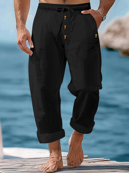 Casual linen pants for men with adjustable waistband and functional pockets Chic and Style