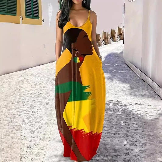 Robe maxi pour femmes avec imprimé ethnique moderne et poches latérales pratiques Chic und Stil