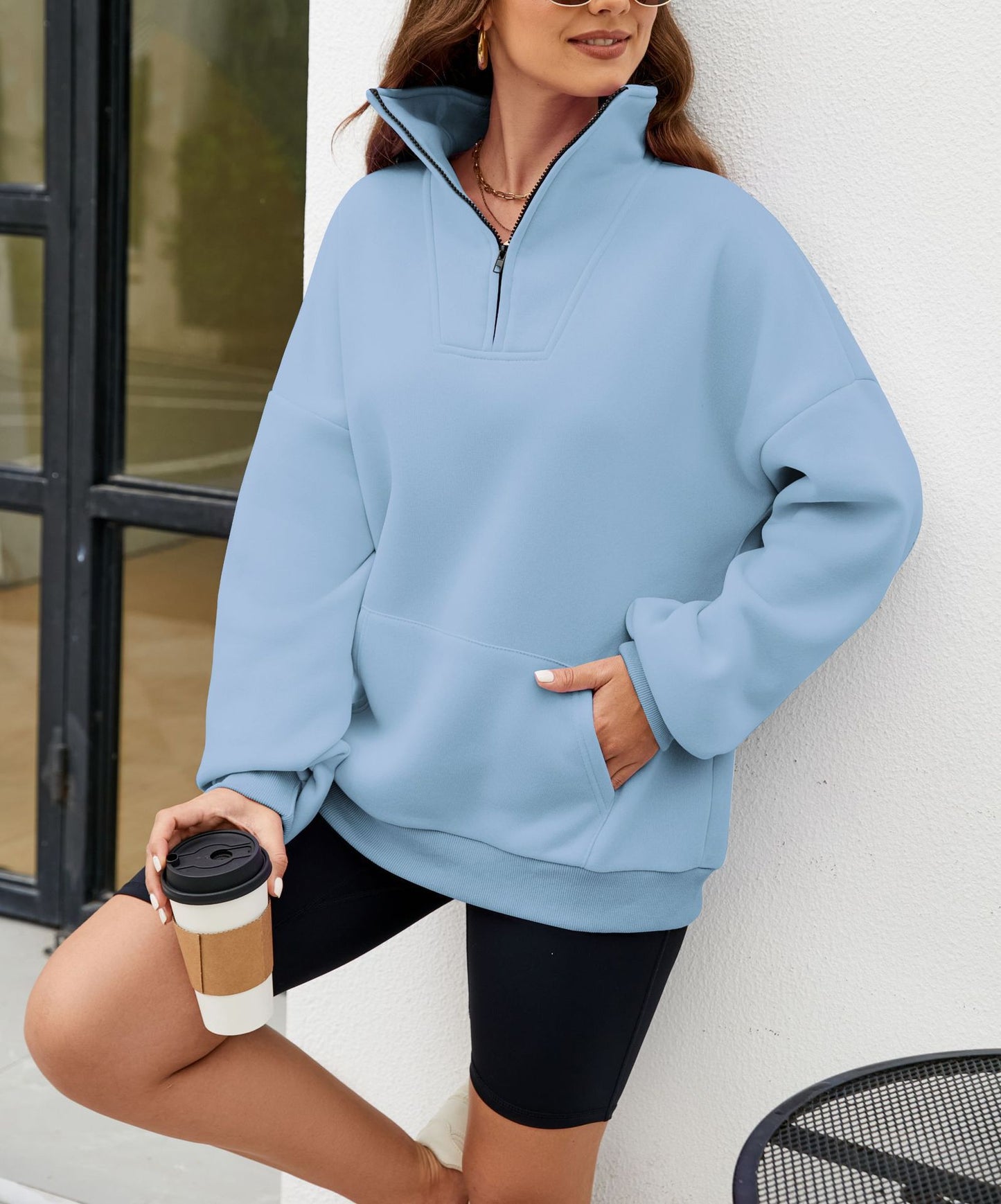 Dame sweatshirt sport avec demi-fermeture éclair et poches pratiques Chic und Stil