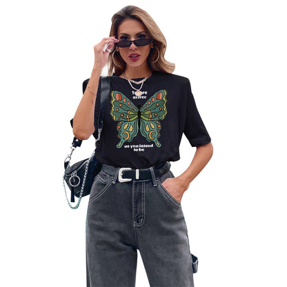 T-shirt surdimensionné pour femmes avec impression colorée de papillons et inscription inspirante Chic und Stil