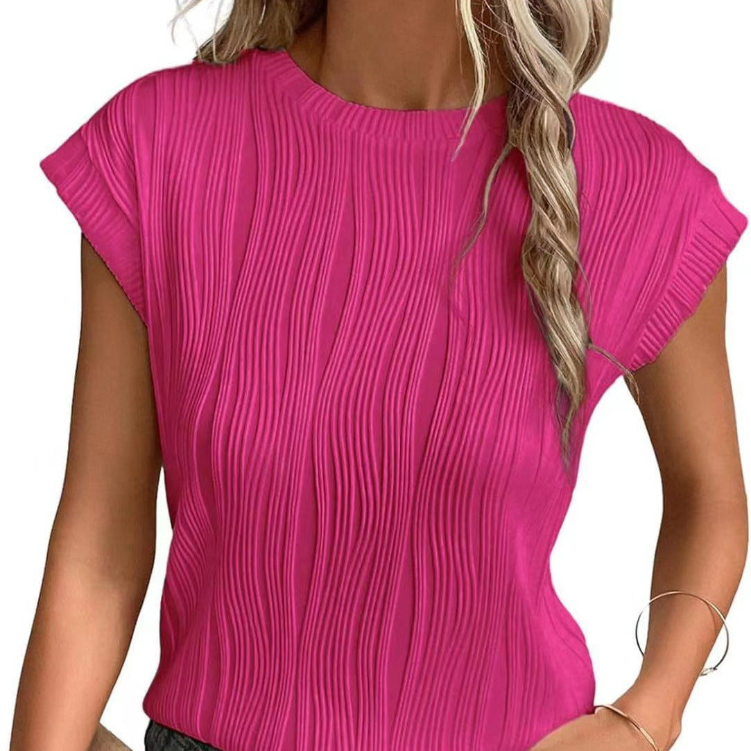 Blouse à manches courtes structurée pour femmes avec un élégant motif en vagues Chic und Stil